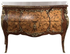 French Louis XV Style Ormolu-Mounted Inlaid Bombe Commode