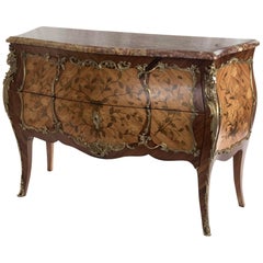 French Louis XV Style Ormolu-Mounted Inlaid Bombe Commode