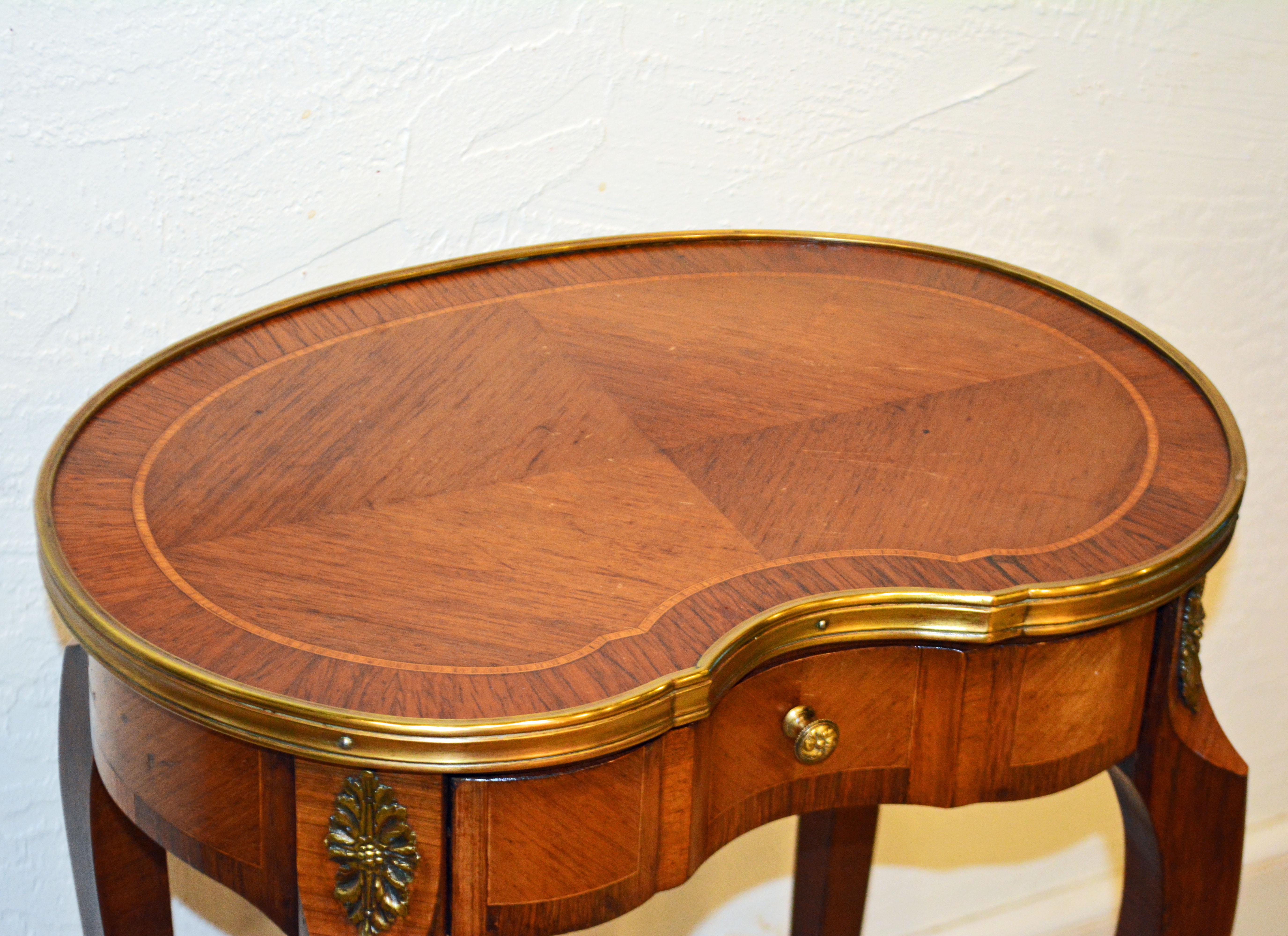 Bronze French Louis XV Style Ormolu Mounted Kidney Shape Table with Writing Compartment