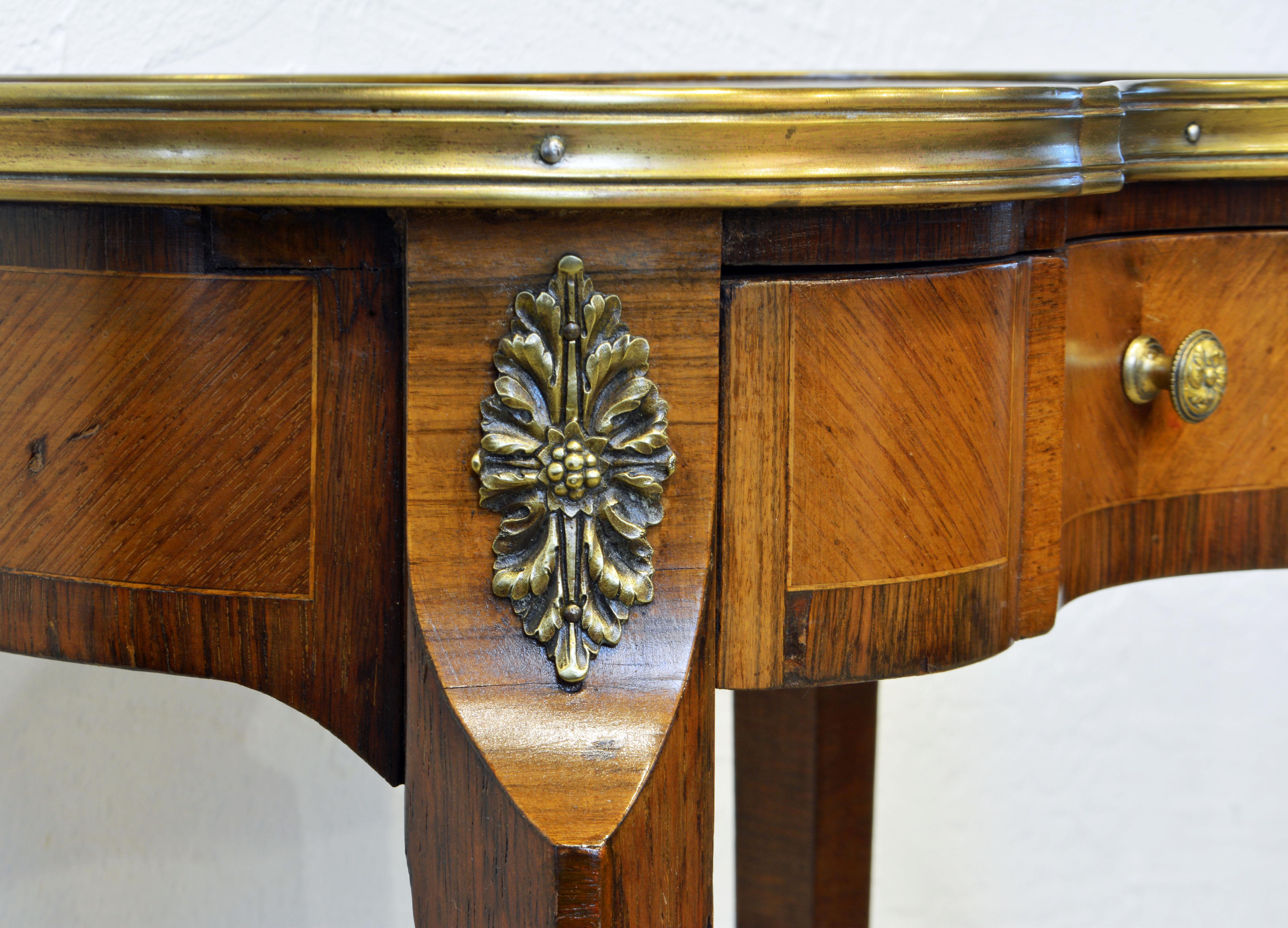 French Louis XV Style Ormolu Mounted Kidney Shape Table with Writing Compartment 2