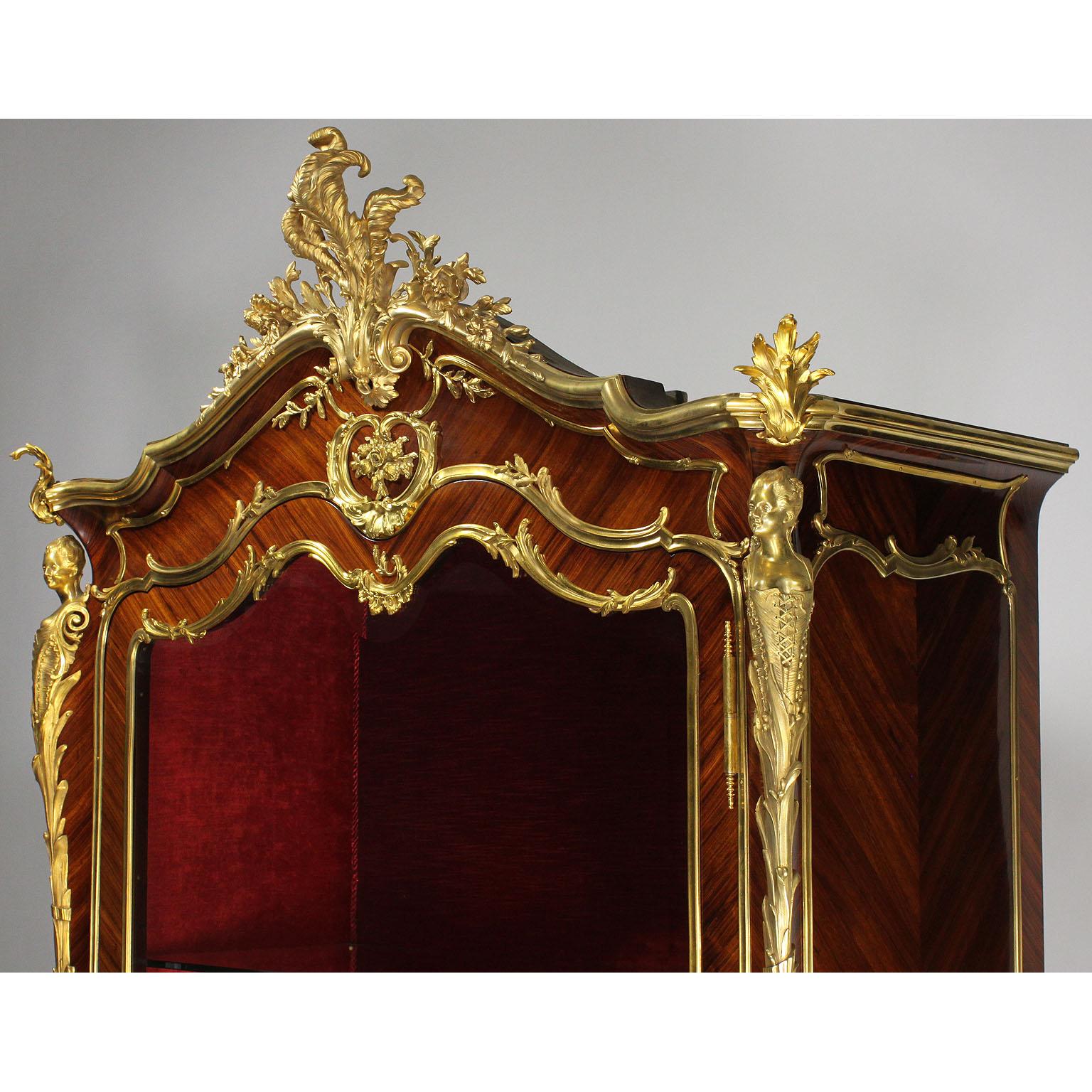 Cast French Louis XV Style Ormolu Mounted Kingwood Figural Vitrine by François Linke For Sale