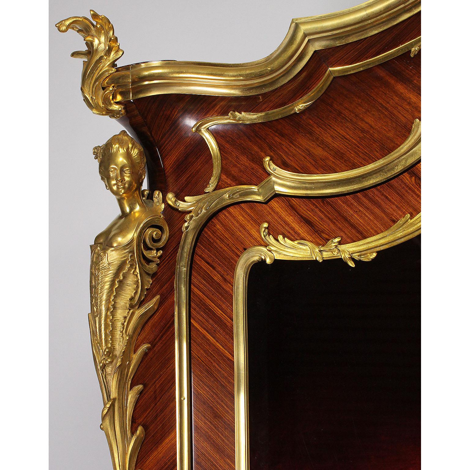 Satinwood French Louis XV Style Ormolu Mounted Kingwood Figural Vitrine by François Linke For Sale