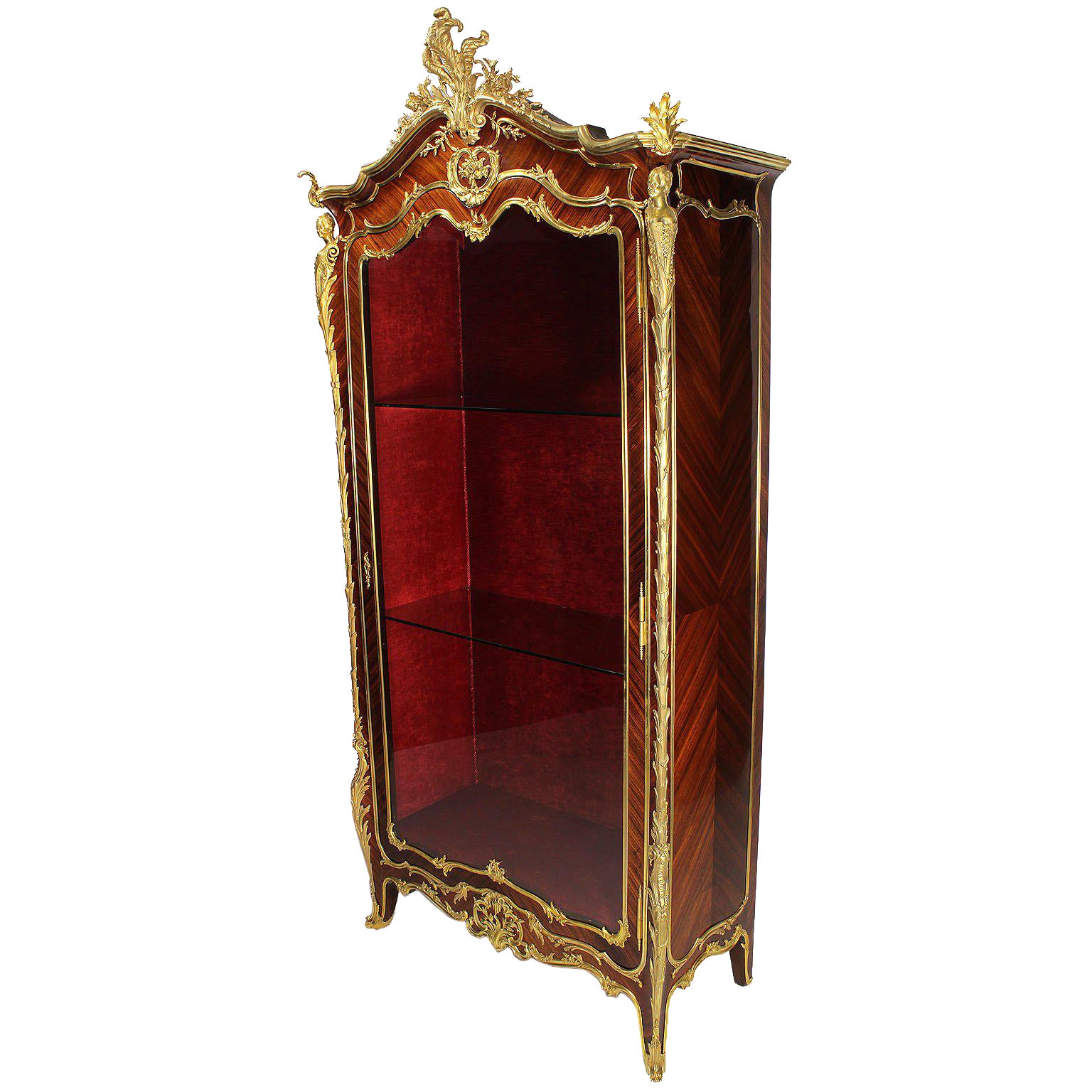 French Louis XV Style Ormolu Mounted Kingwood Figural Vitrine by François Linke
