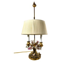 French Louis XV Style Ormolu Mounted Porcelain and Tole Two-Light Table Lamp