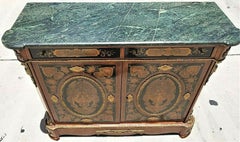 French Louis XV Style Ormolu Mounted with Marble Top Dry Bar Cabinet