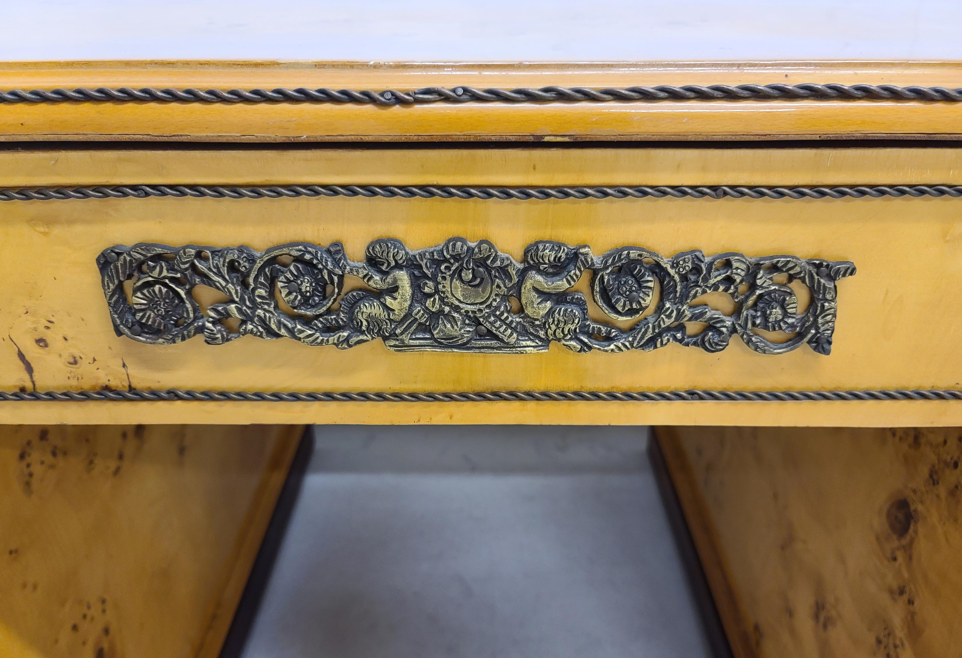 French Louis XV Style Ormolu Olive Burl Wood Desk 5