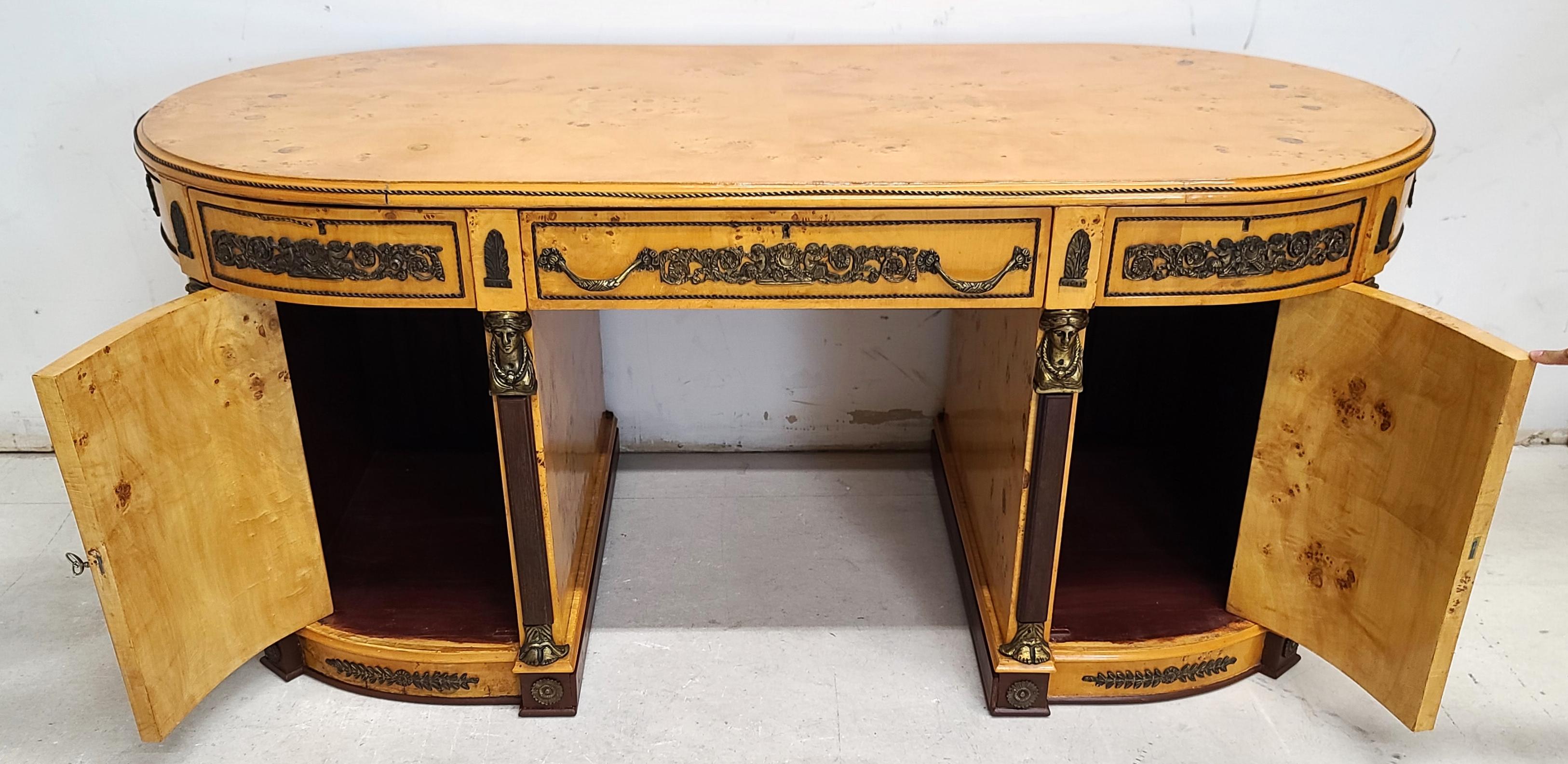 French Louis XV Style Ormolu Olive Burl Wood Desk 2