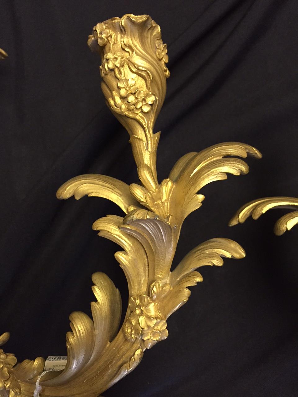 French Louis XV Style Ormolu Sconces, 19th Century For Sale 7