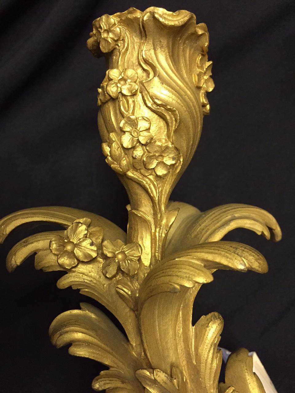 French Louis XV Style Ormolu Sconces, 19th Century For Sale 8