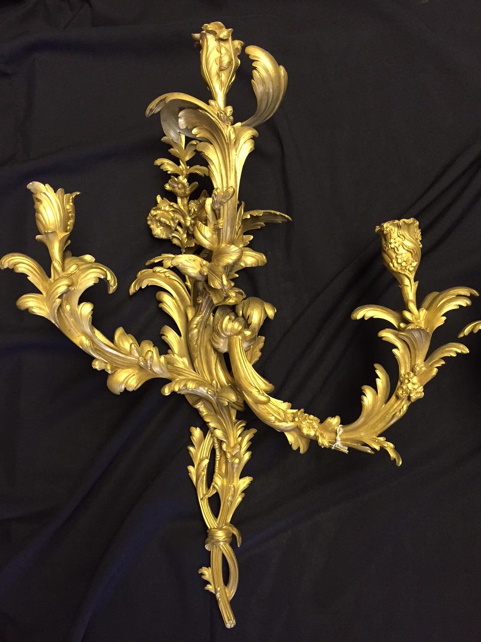 French Louis XV Style Ormolu Sconces, 19th Century In Good Condition For Sale In Cypress, CA