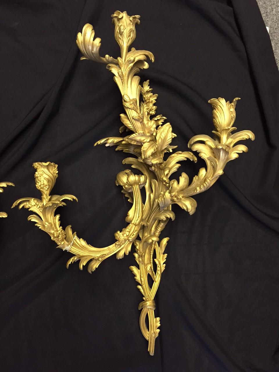 French Louis XV Style Ormolu Sconces, 19th Century For Sale 1
