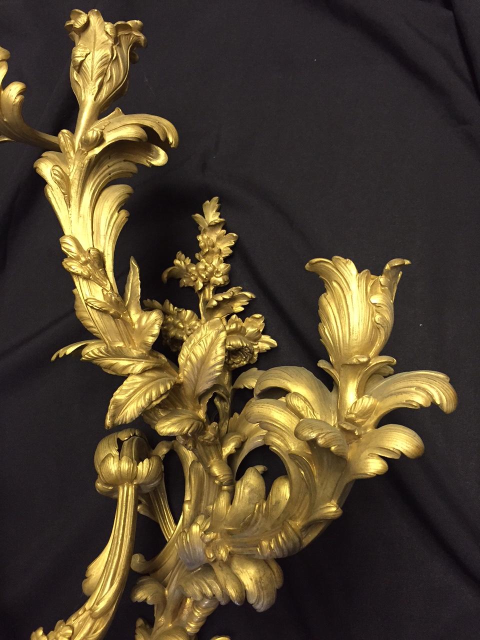 French Louis XV Style Ormolu Sconces, 19th Century For Sale 2
