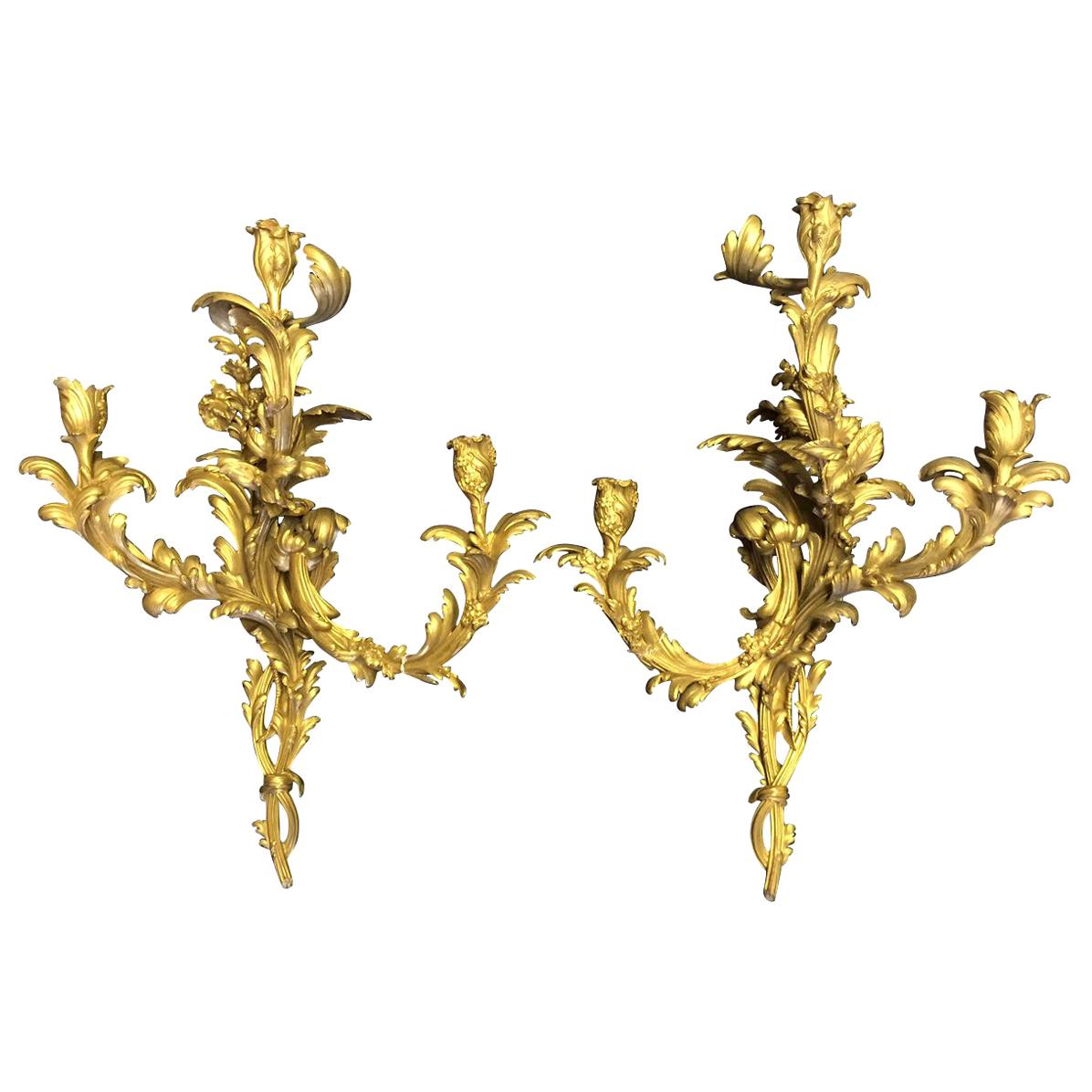 French Louis XV Style Ormolu Sconces, 19th Century