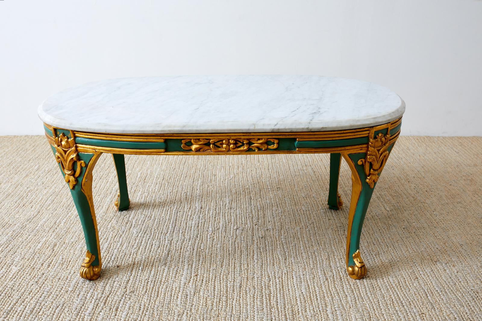 Painted French Louis XV Style Oval Marble-Top Cocktail Table For Sale