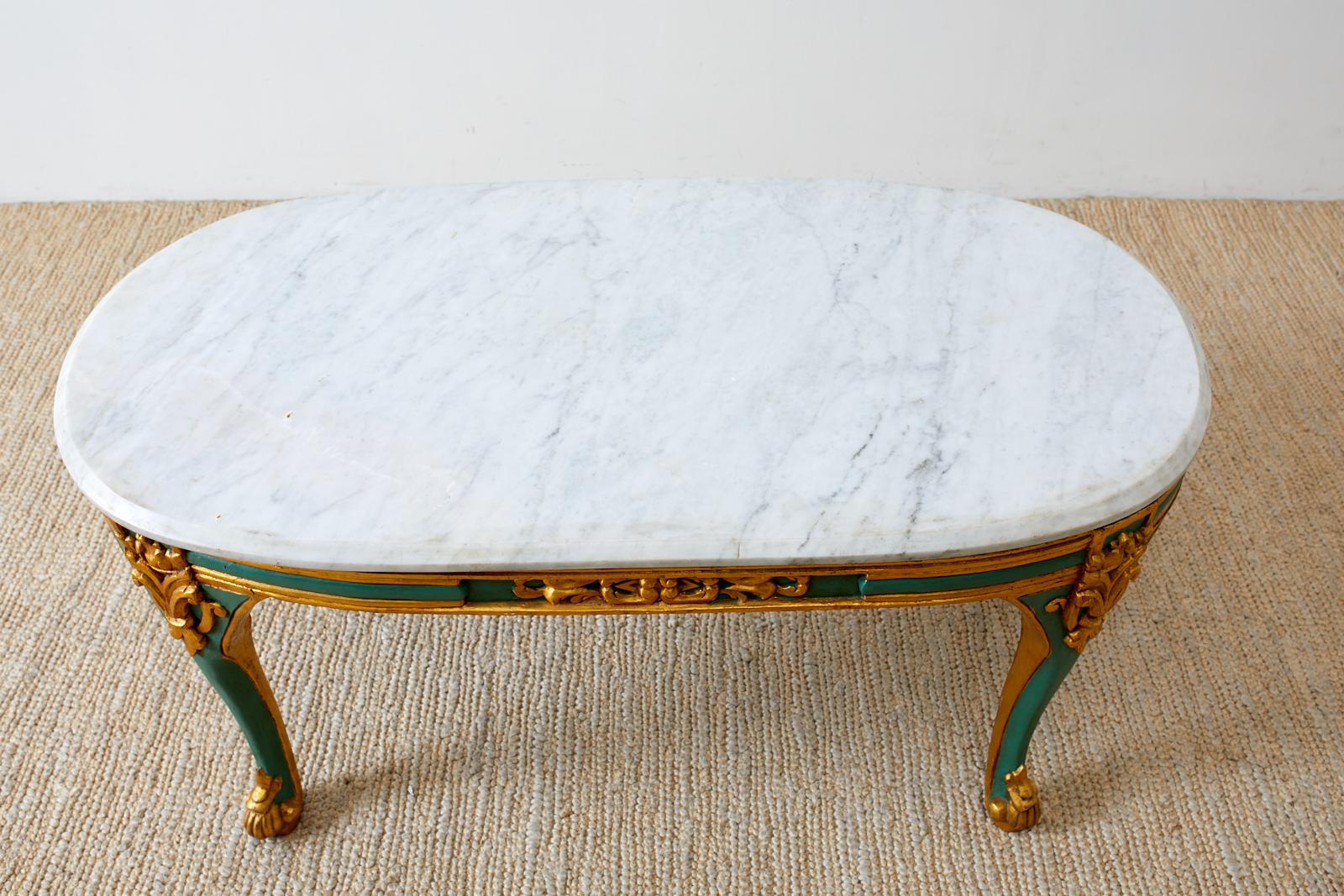 Carrara Marble French Louis XV Style Oval Marble-Top Cocktail Table For Sale