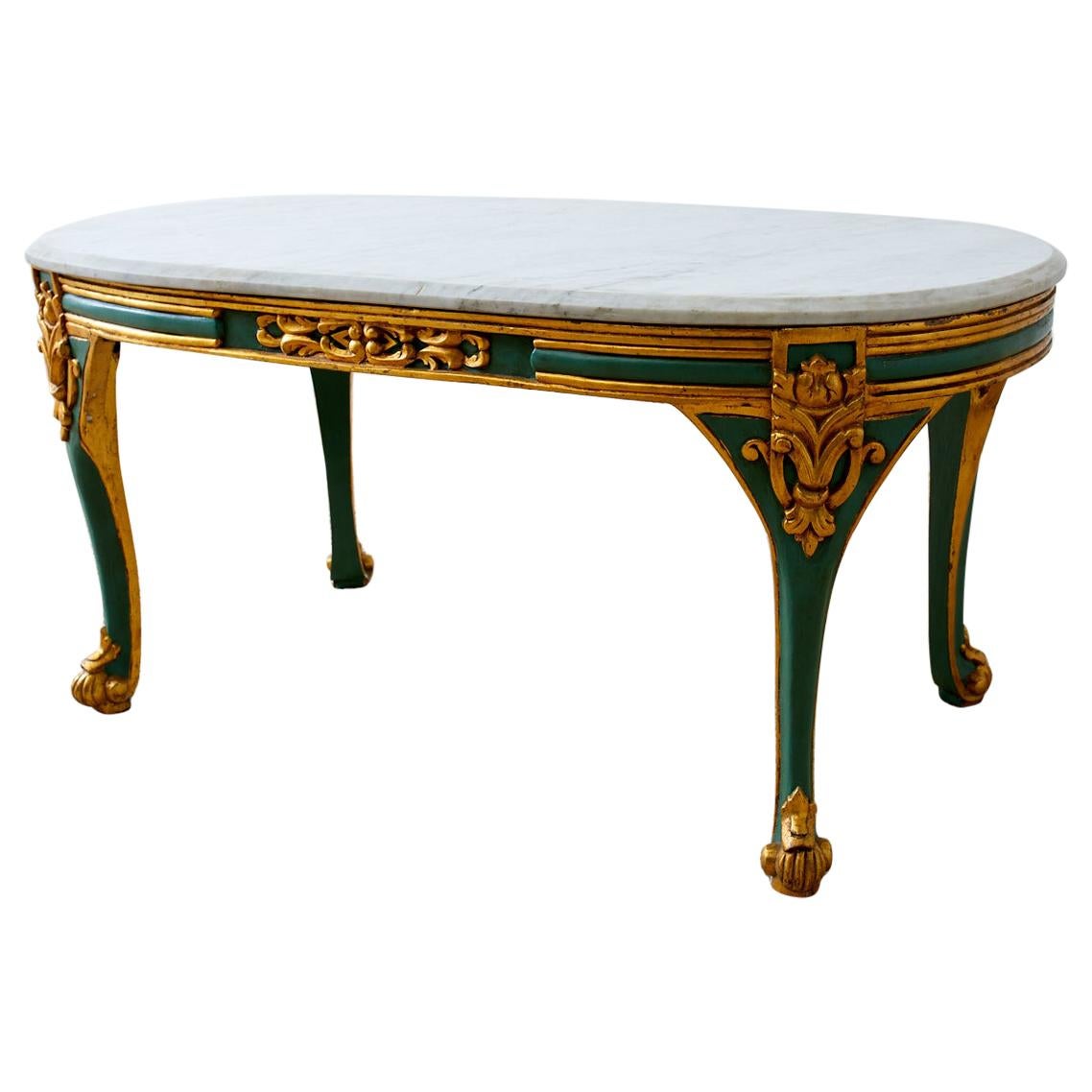 French Louis XV Style Oval Marble-Top Cocktail Table For Sale