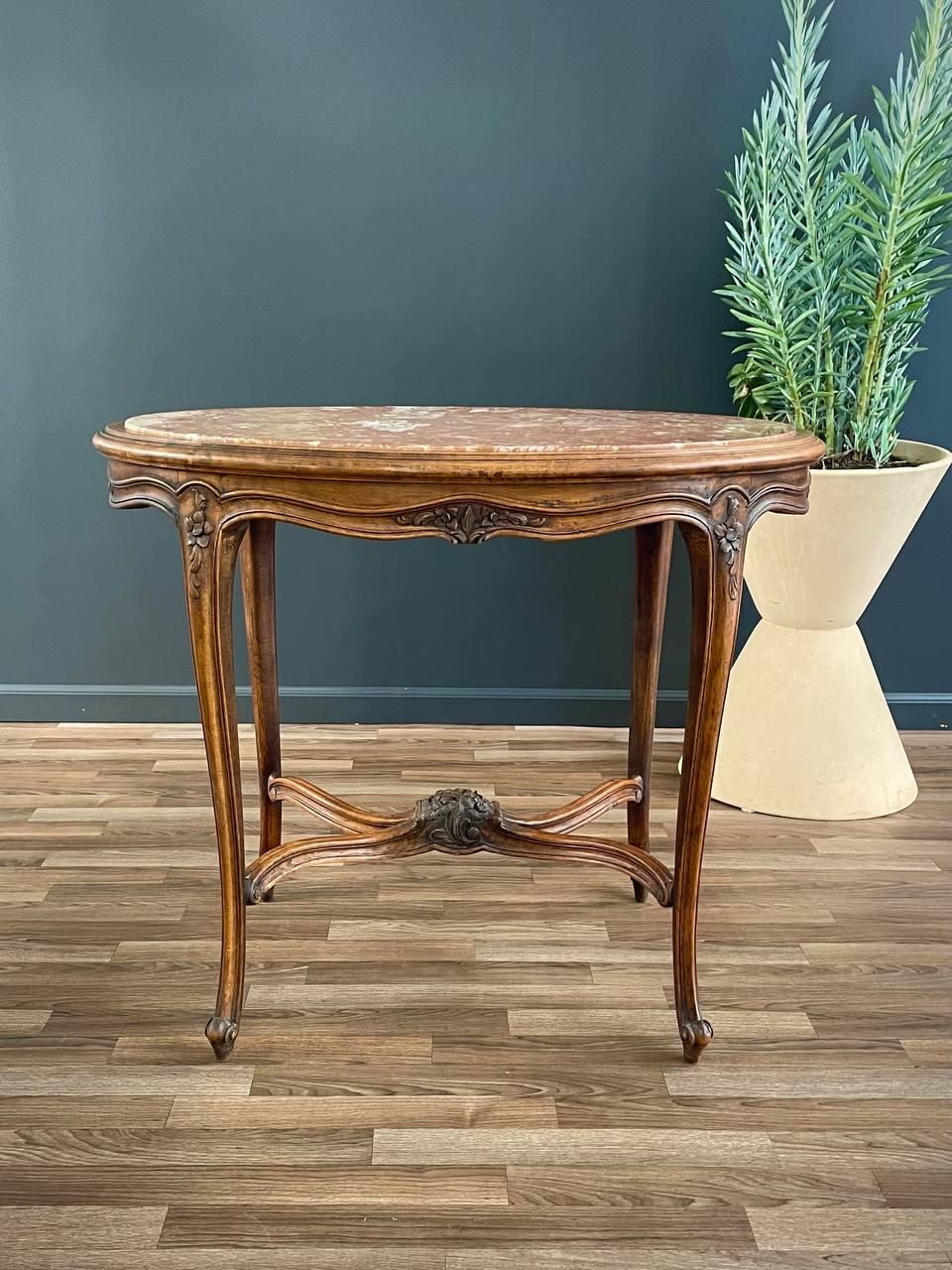 Mid-20th Century French Louis XV Style Oval Table with Marble Top For Sale