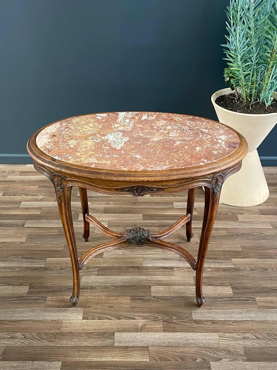 French Louis XV Style Oval Table with Marble Top For Sale 1