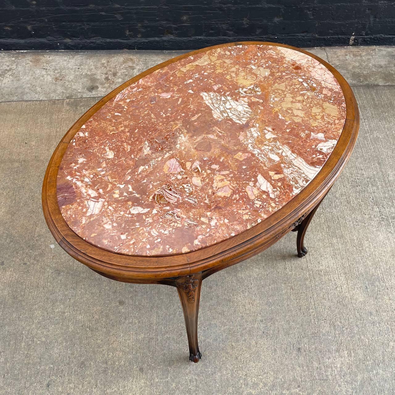 French Louis XV Style Oval Table with Marble Top For Sale 1