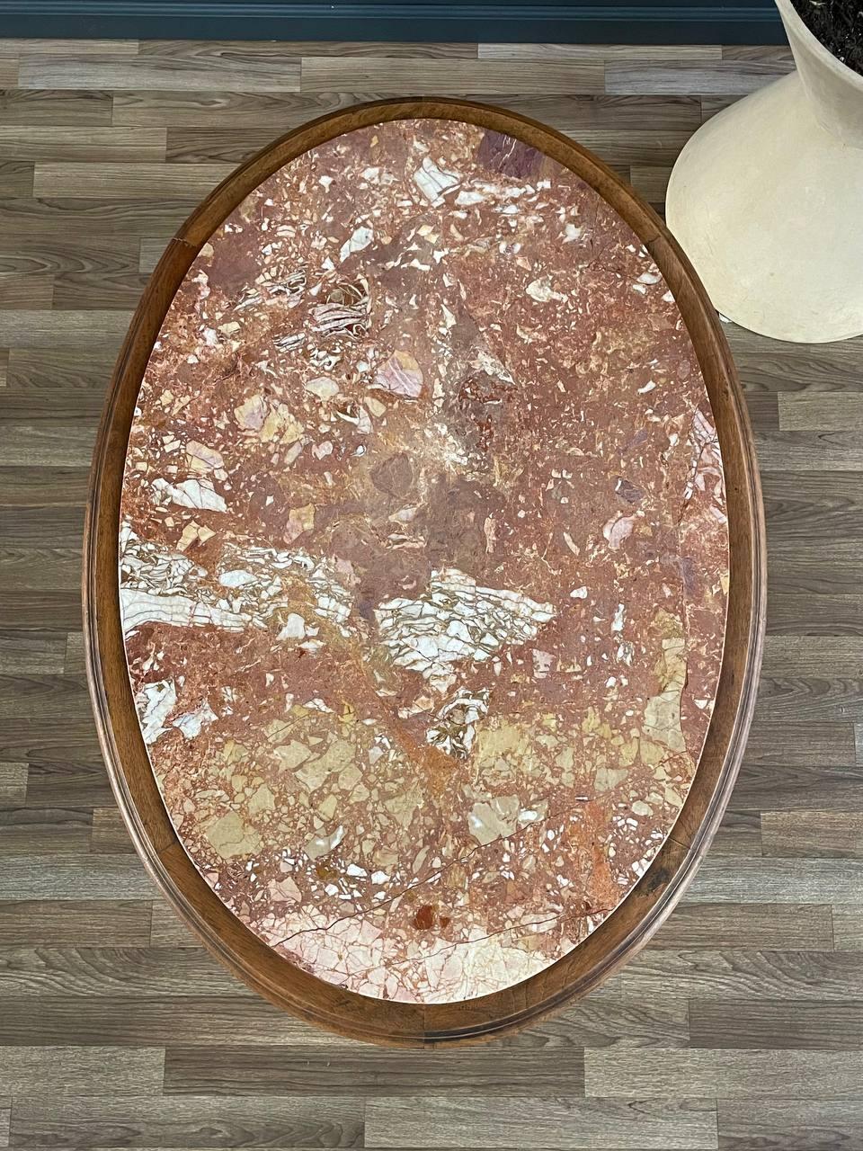 French Louis XV Style Oval Table with Marble Top For Sale 3