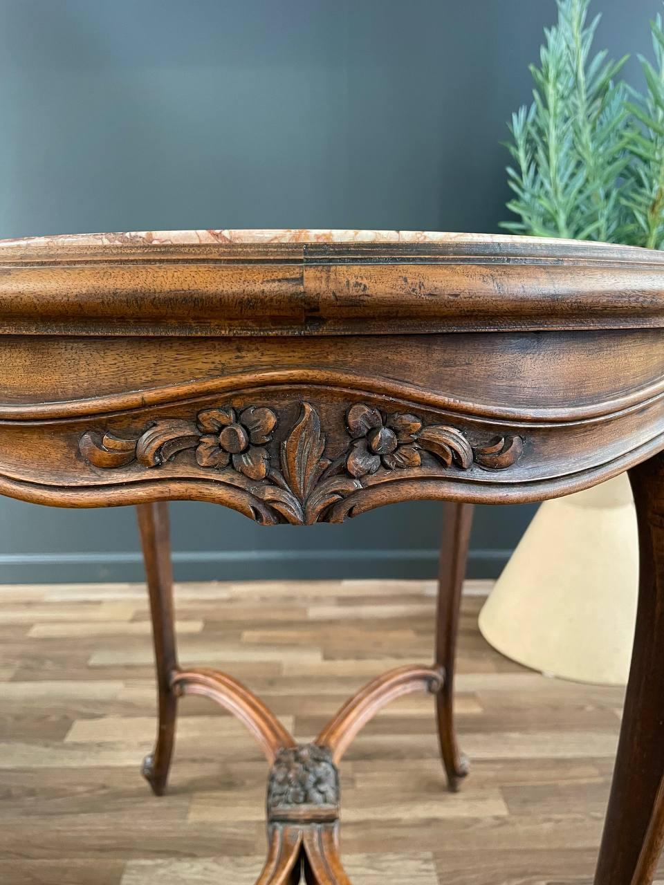French Louis XV Style Oval Table with Marble Top For Sale 4