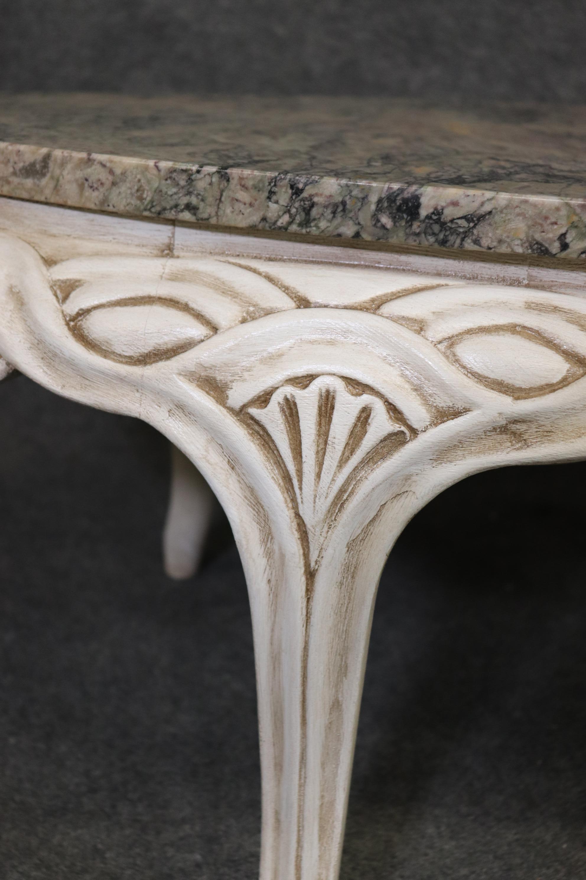 French Louis XV Style Paint Decorated Marble Top Coffee Table 4