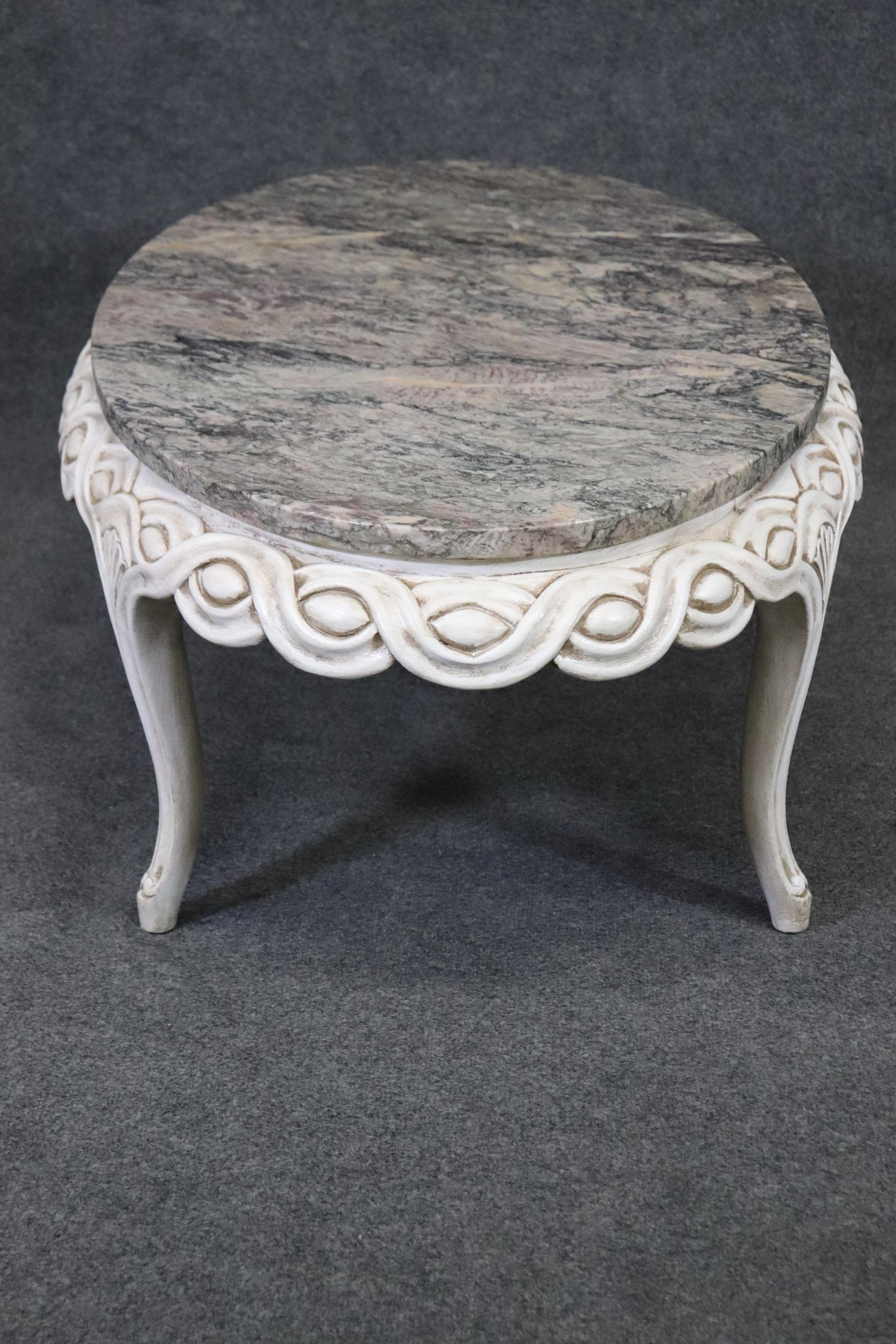 Unknown French Louis XV Style Paint Decorated Marble Top Coffee Table