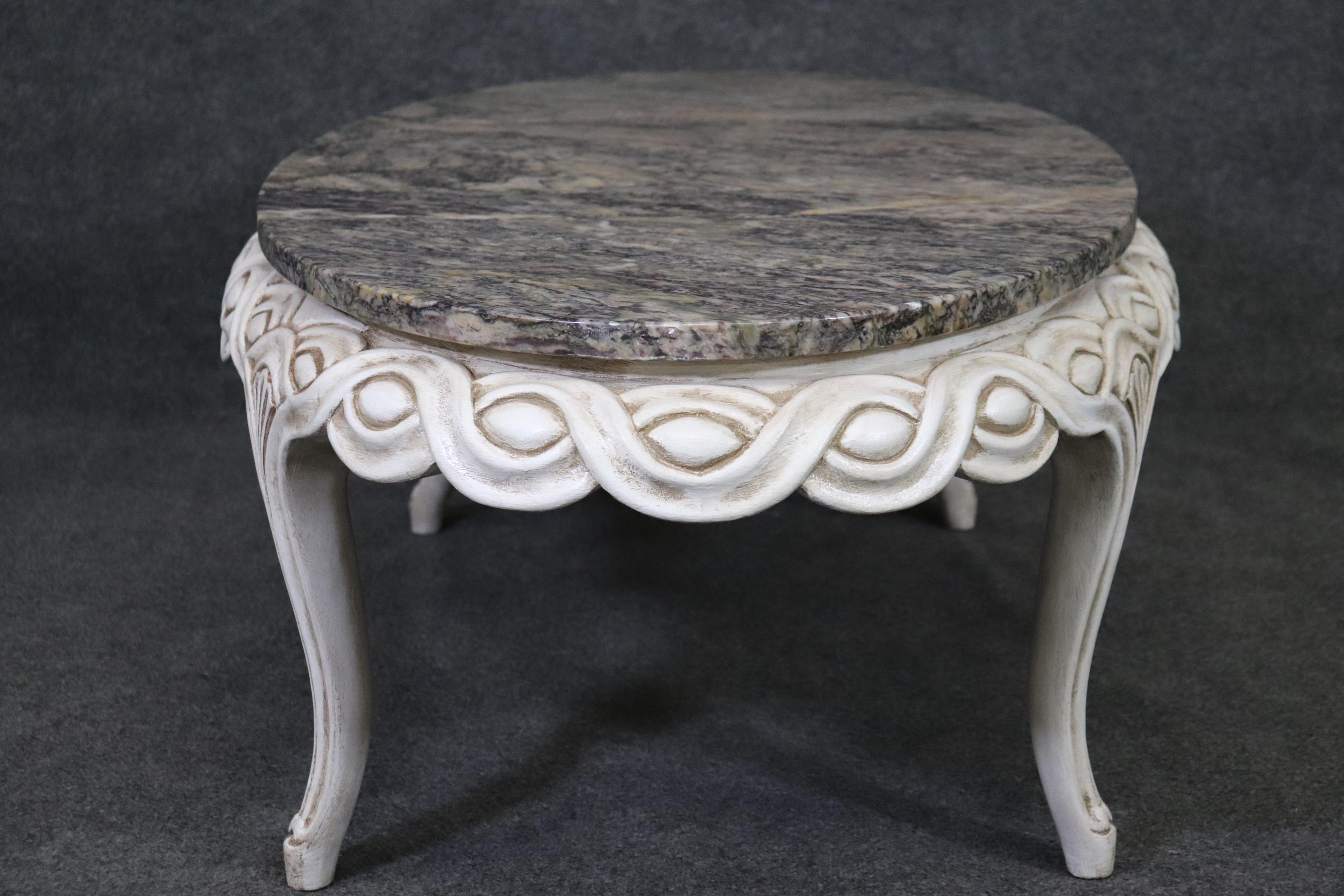 French Louis XV Style Paint Decorated Marble Top Coffee Table In Good Condition In Swedesboro, NJ