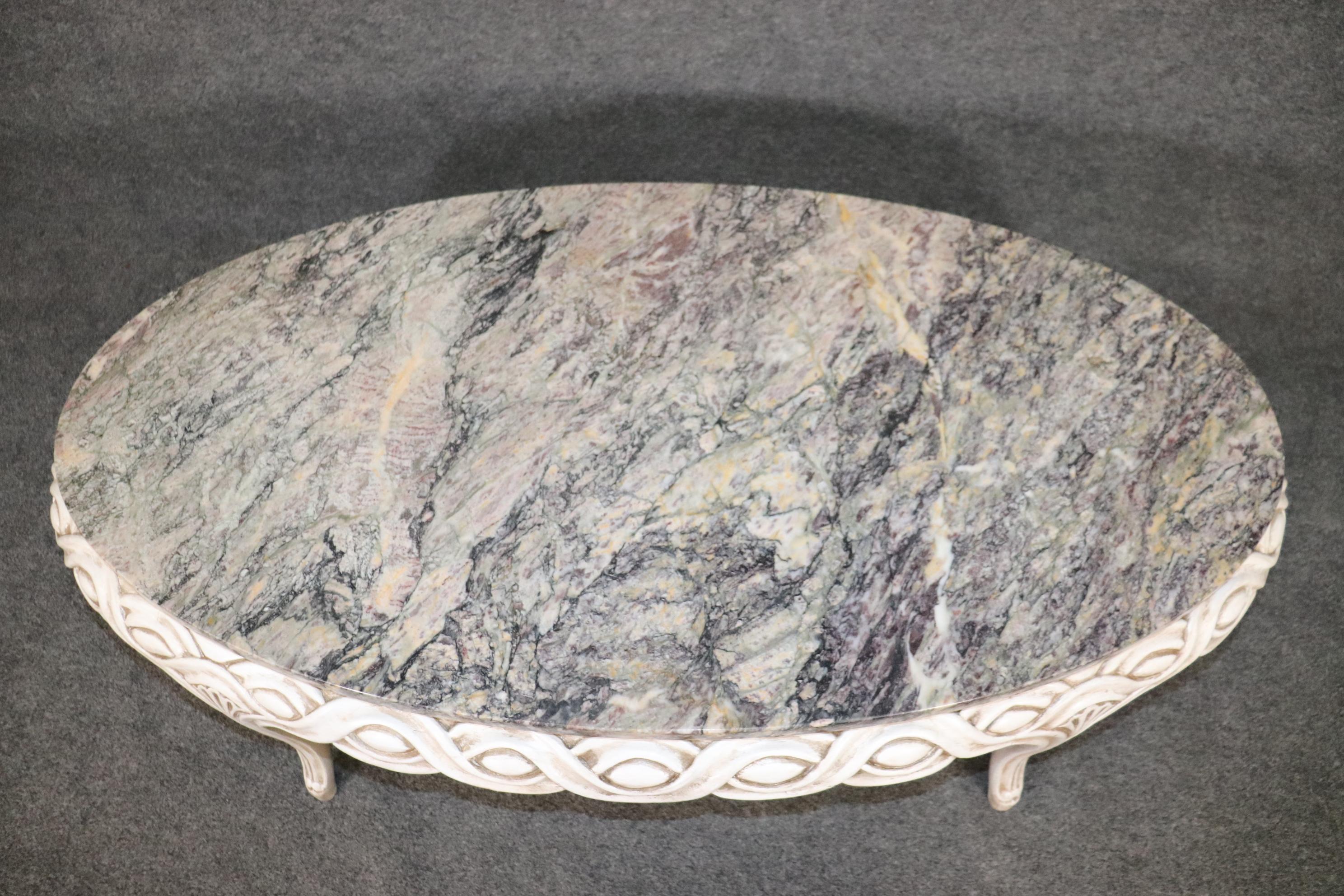 20th Century French Louis XV Style Paint Decorated Marble Top Coffee Table