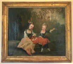 French Louis XV Style Painted and Gilt Trumeau Mirror