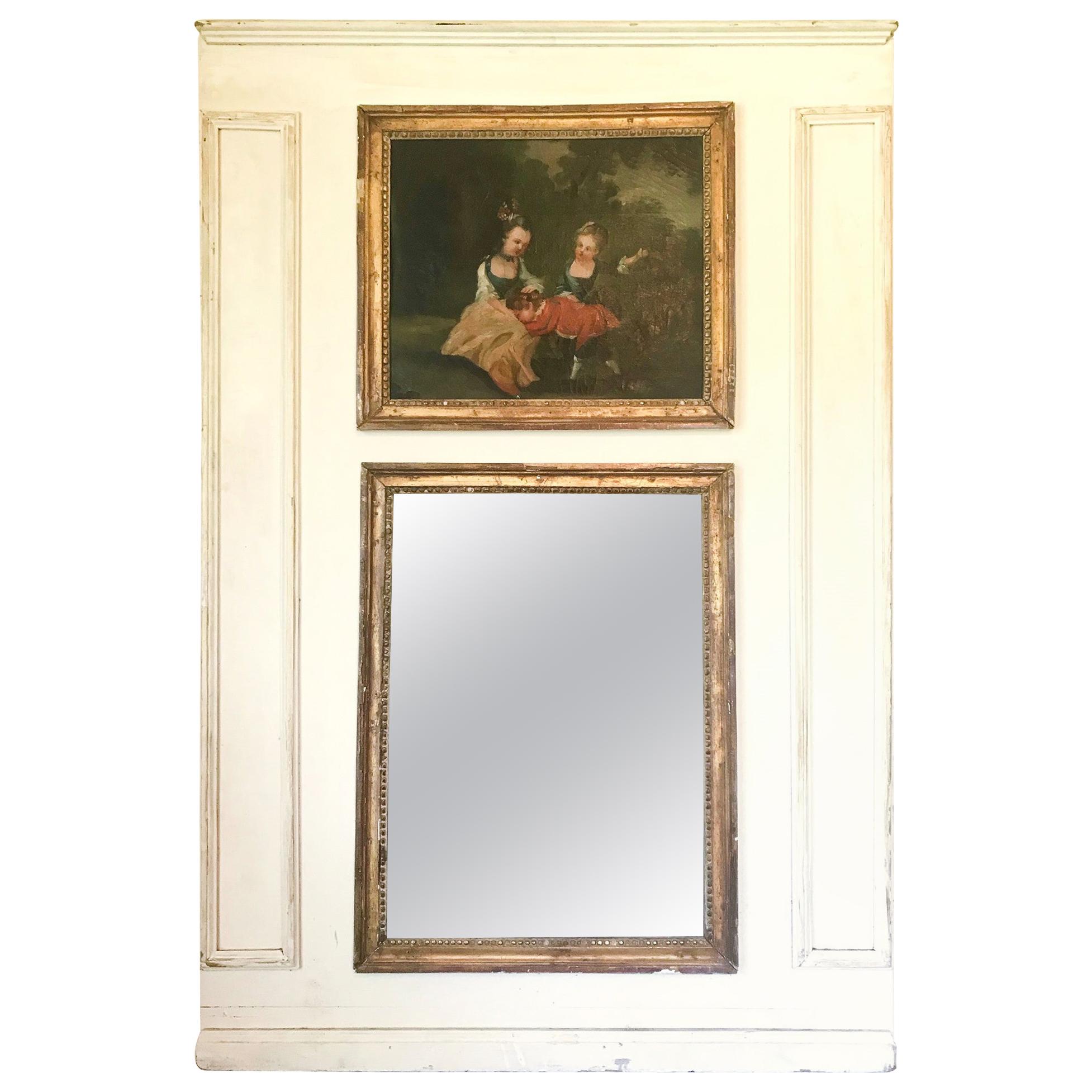 Miroir Trumeau français de style Louis XV peint et doré en vente