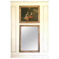 French Louis XV Style Painted and Gilt Trumeau Mirror