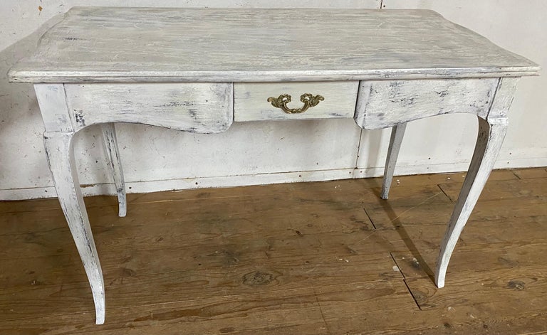 Wood French Louis XV Style Painted Bureau Plat Writing Desk For Sale