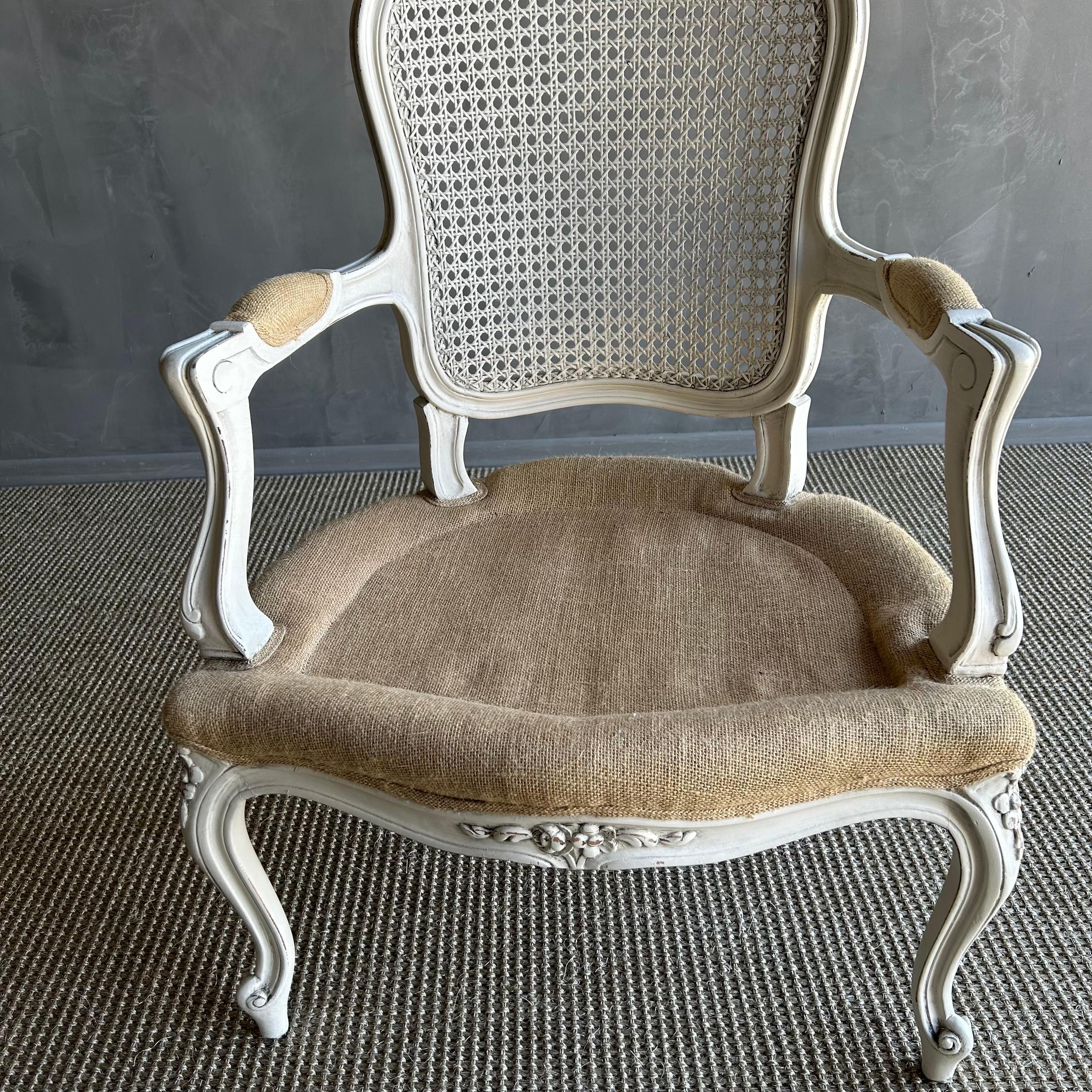 French Louis XV Style Painted Cane Chair In Good Condition In Old Town Orange, CA