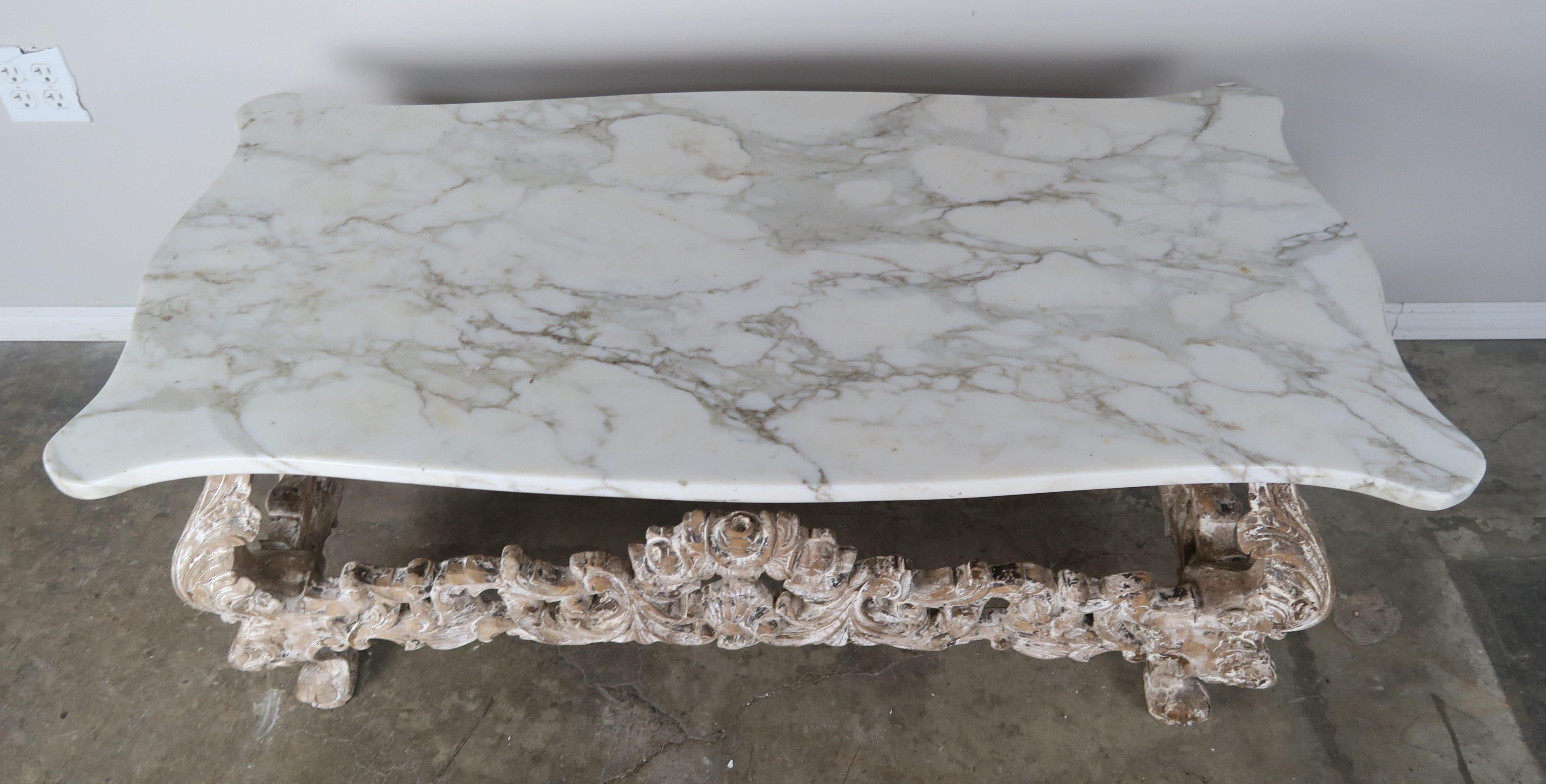 French Louis XV Style Painted Coffee Table with Carrara Marble Top 6
