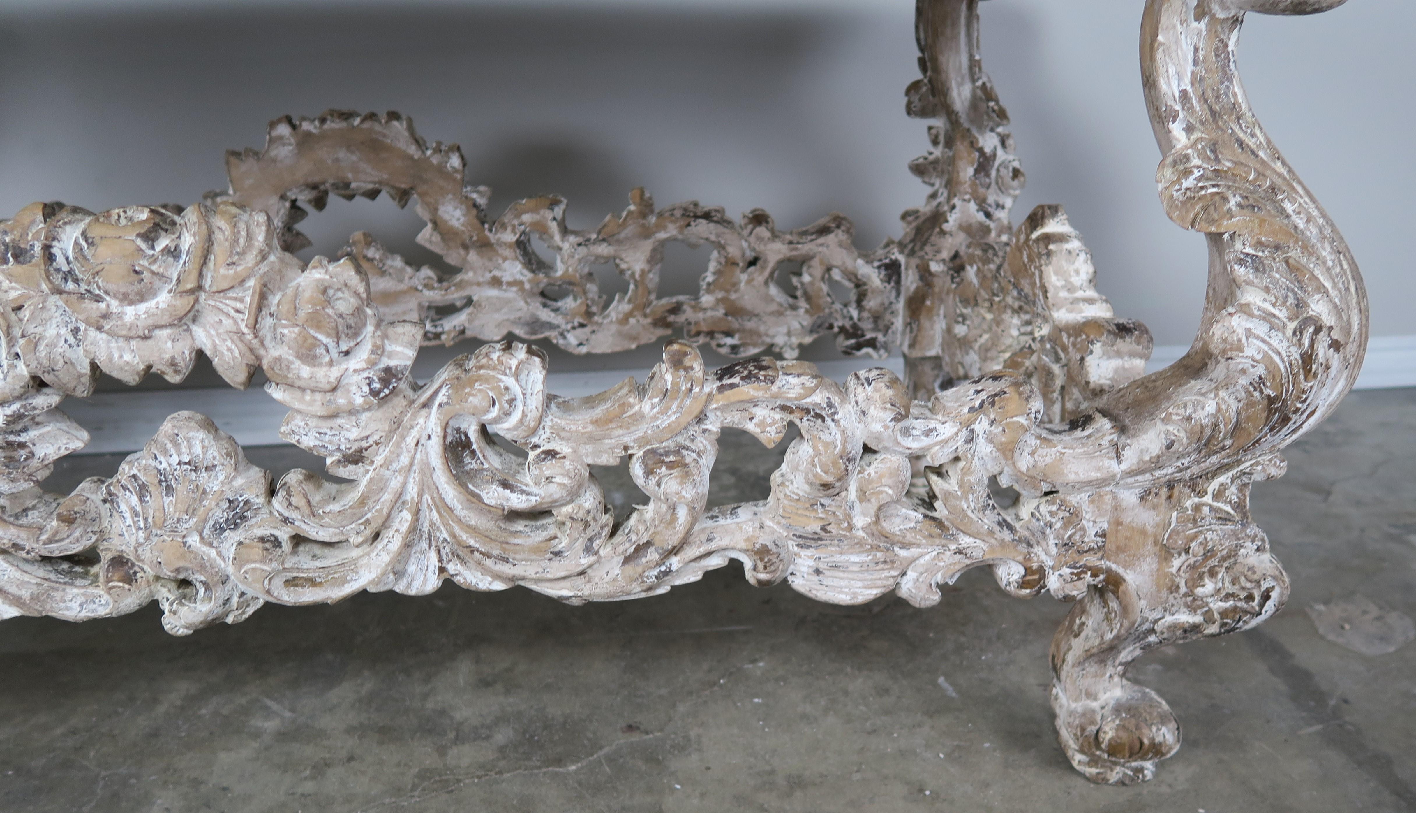 French Louis XV Style Painted Coffee Table with Carrara Marble Top 2