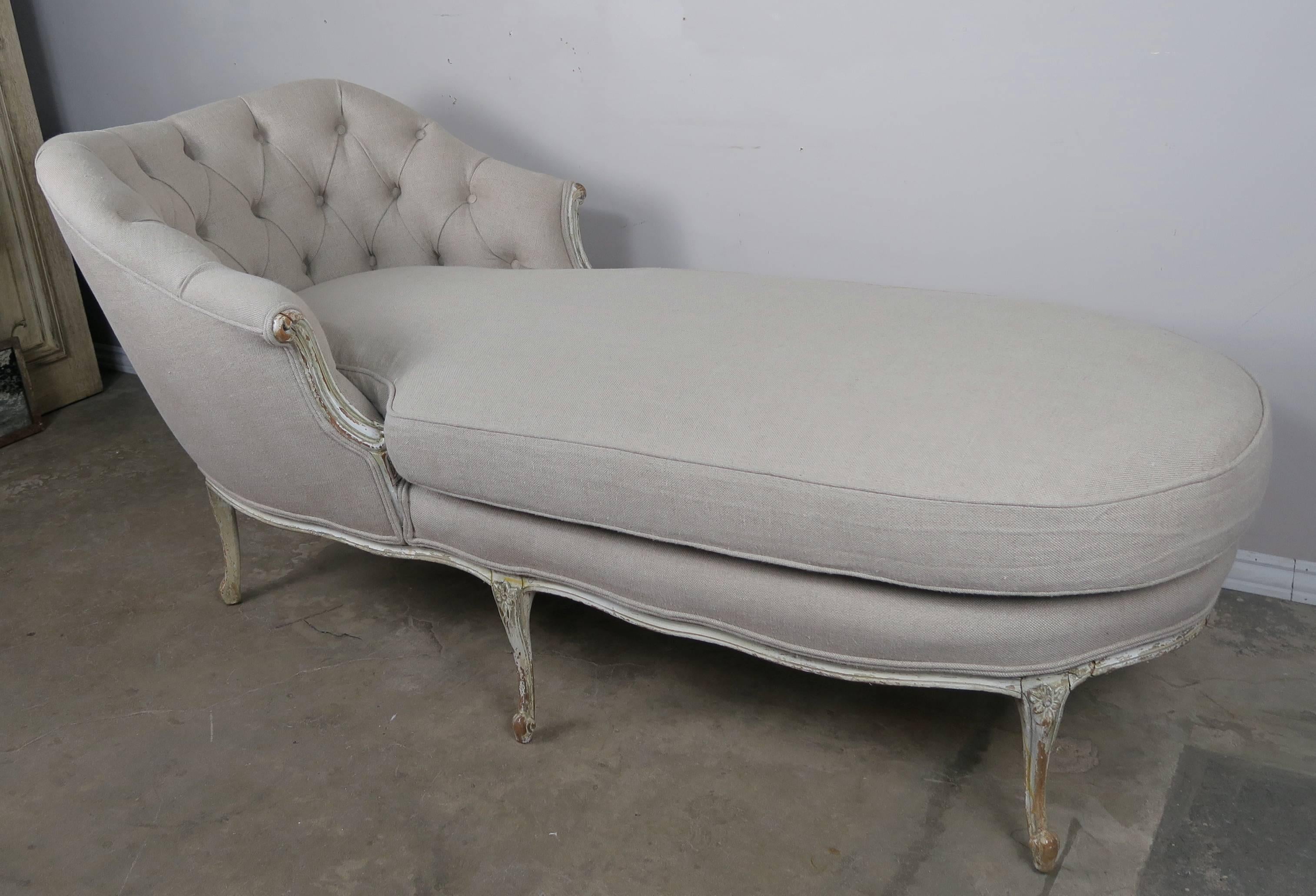 Early 20th Century French Louis XV Style Painted Linen Chaise