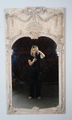 French Louis XV Style Painted Mirror with Flower Basket