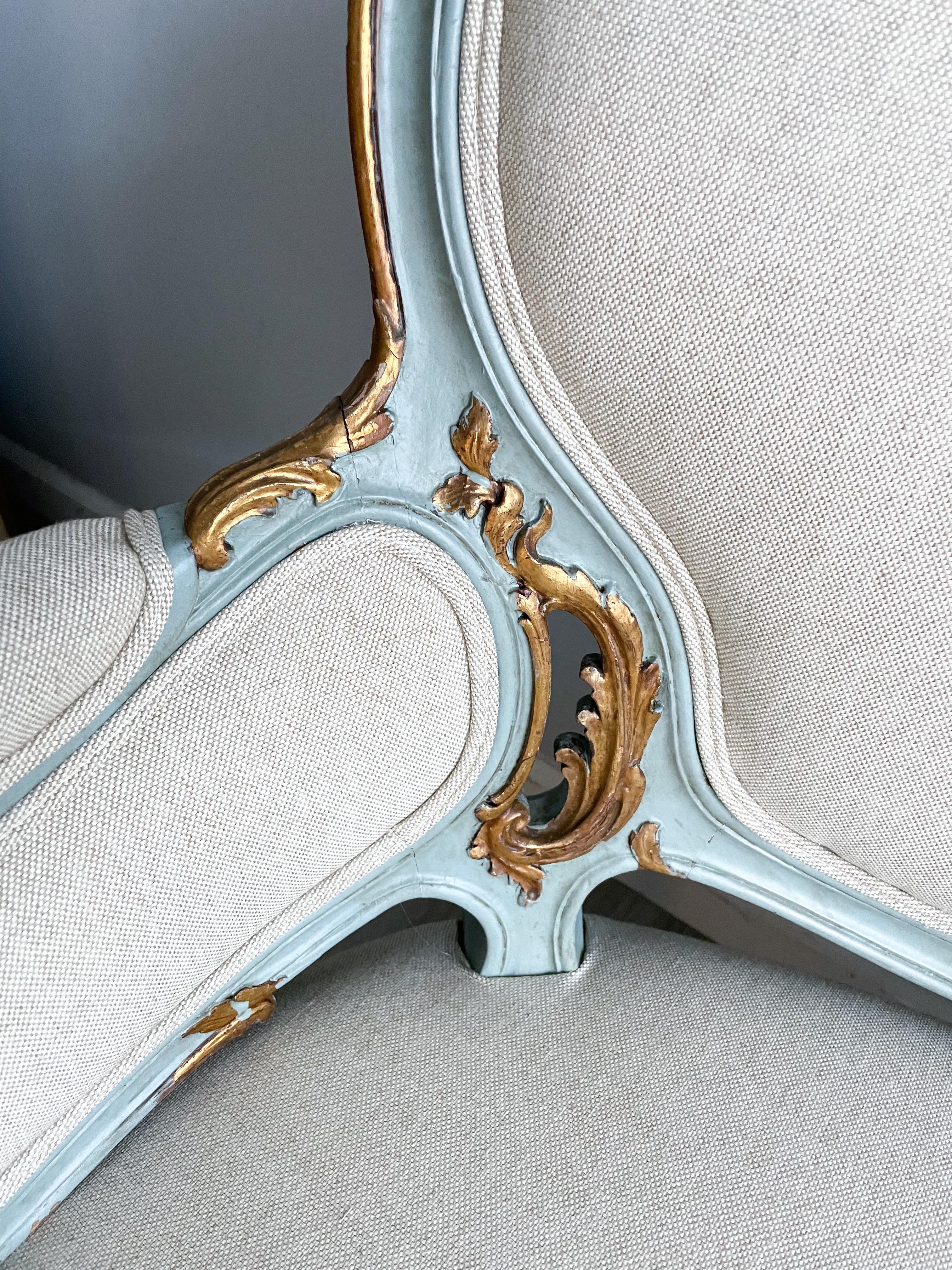 Linen French Louis XV-Style Painted Settee
