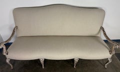French Louis XV Style Painted Settee with New Linen Upholstery