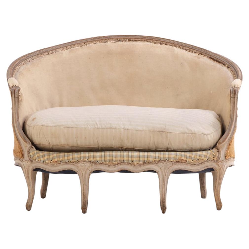 French Louis XV Style Painted Six-Leg Settee, Late 19th C For Sale