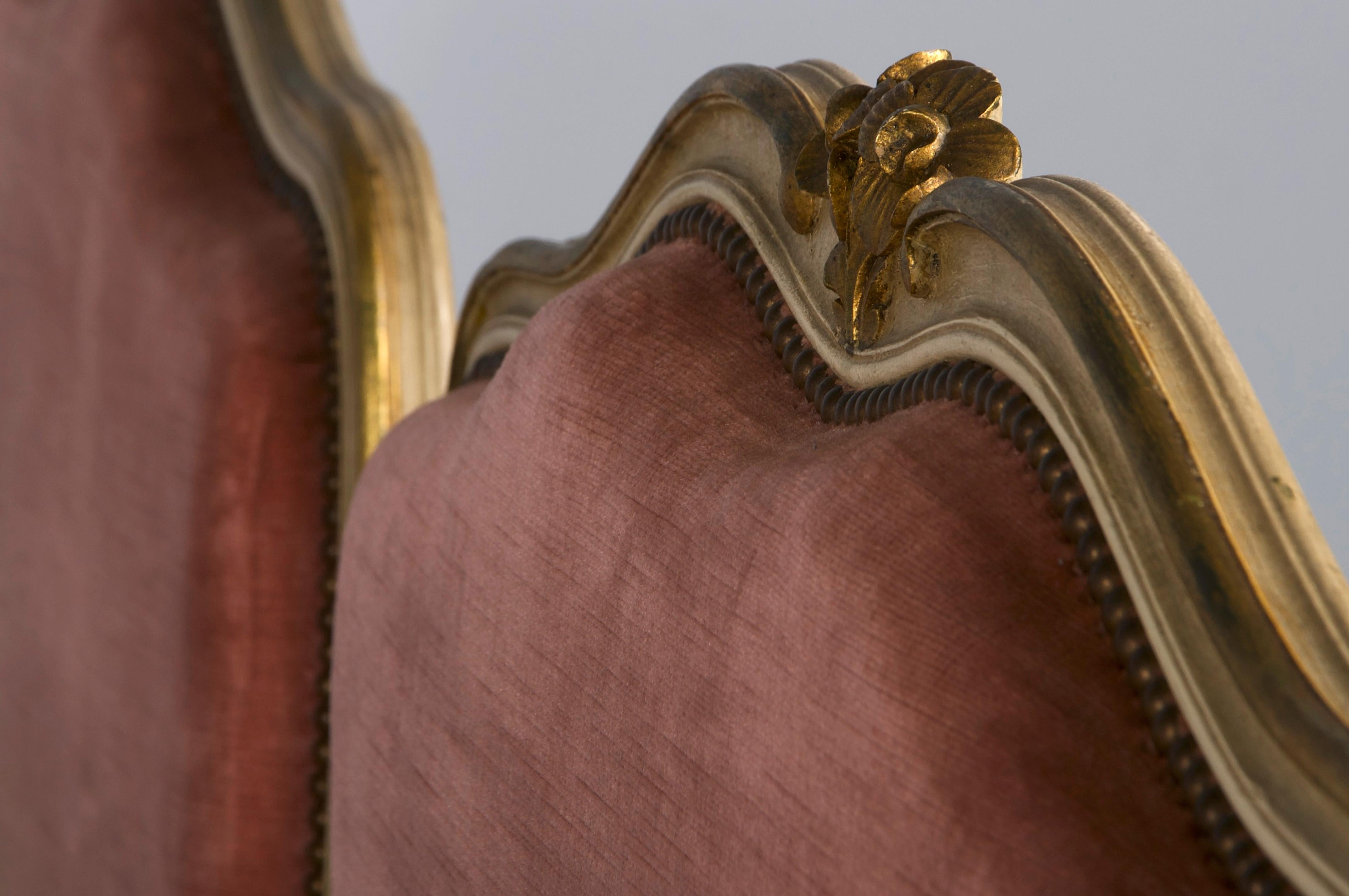 French Louis XV Style Painted Twin Size Bedframes W/ Rose Velvet - A Pair 10