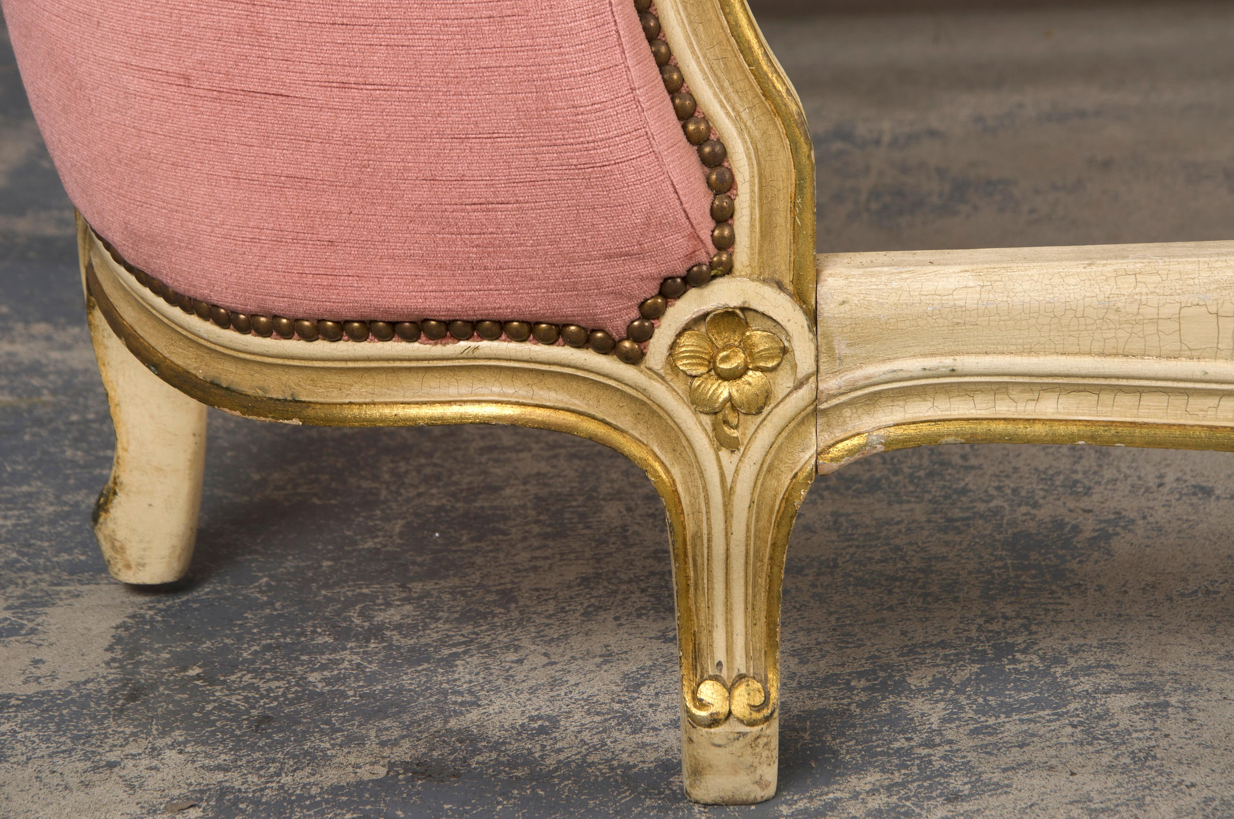 French Louis XV Style Painted Twin Size Bedframes W/ Rose Velvet - A Pair 11