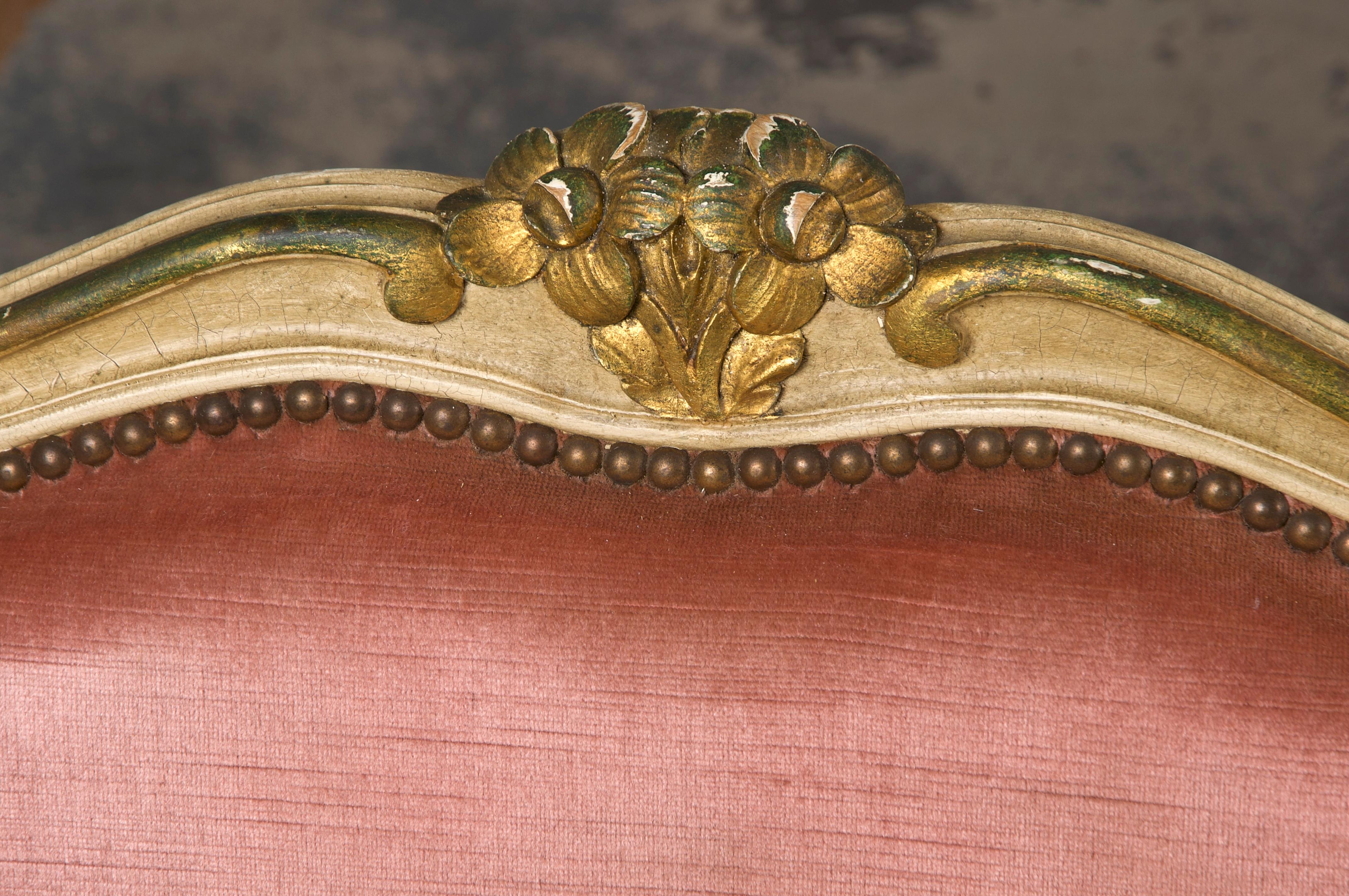 French Louis XV Style Painted Twin Size Bedframes W/ Rose Velvet - A Pair 3