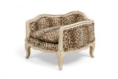 French Louis XV-Style Painted Wood Leopard Print Upholstered Pet Bed
