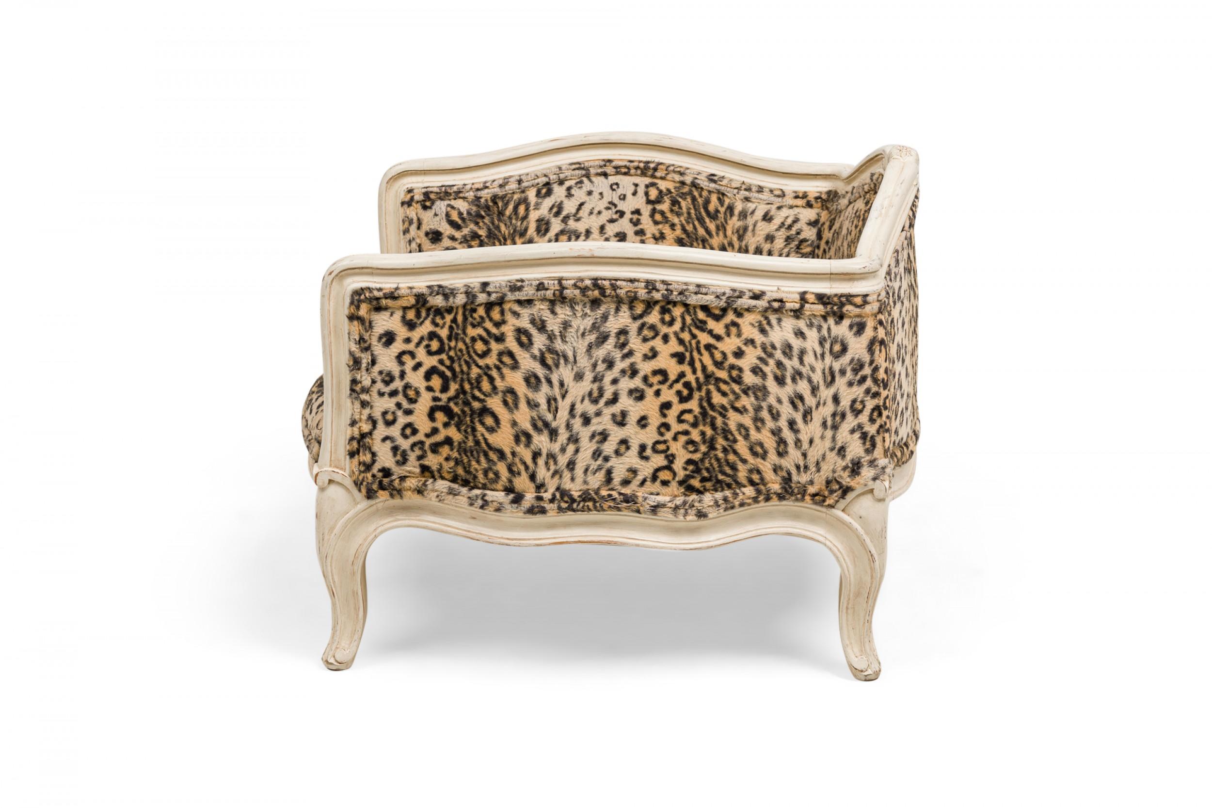 Hand-Carved French Louis XV-Style Painted Wood Leopard Print Upholstered Pet Bed For Sale