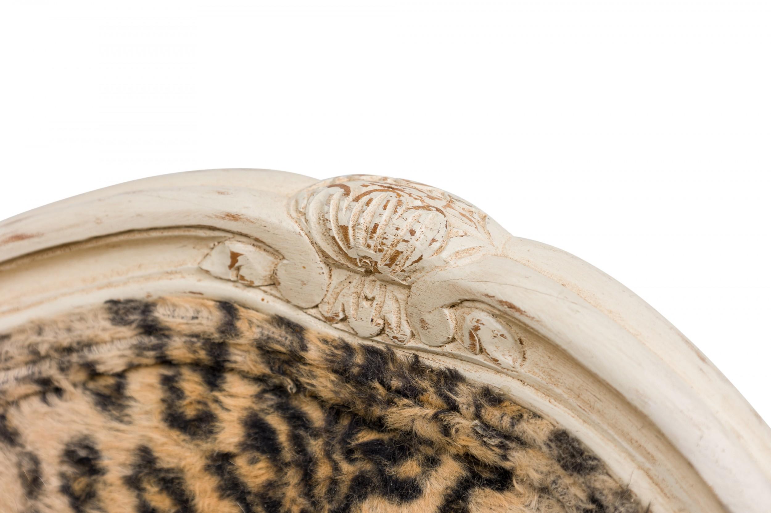 Brass French Louis XV-Style Painted Wood Leopard Print Upholstered Pet Bed For Sale