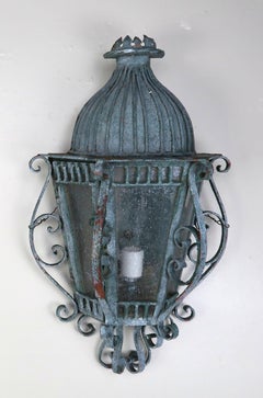 French Louis XV Style Painted Wrought Iron Lantern Sconces, Pair