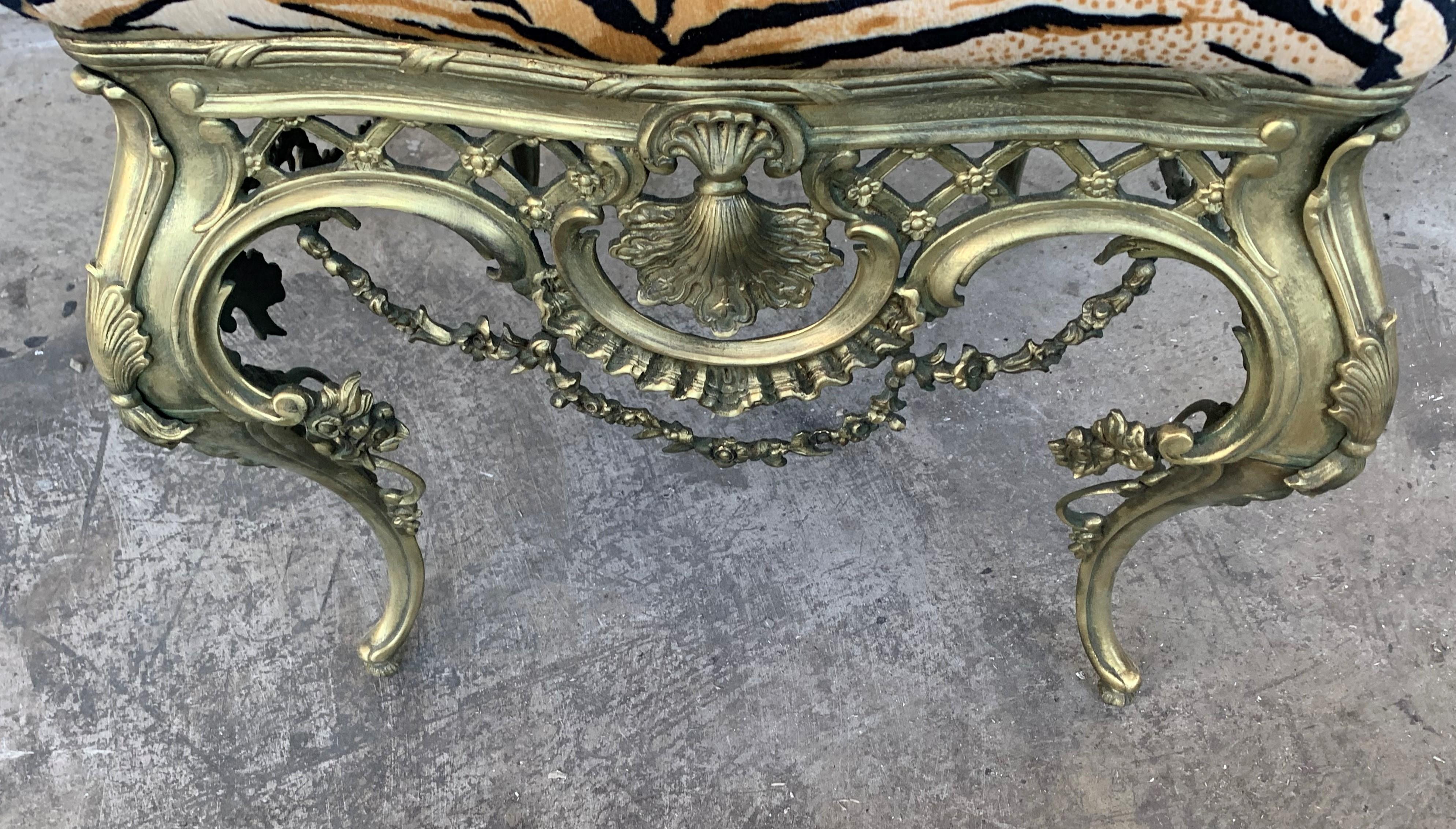 French Louis XV Style Pair of Bronze Side Chairs For Sale 6