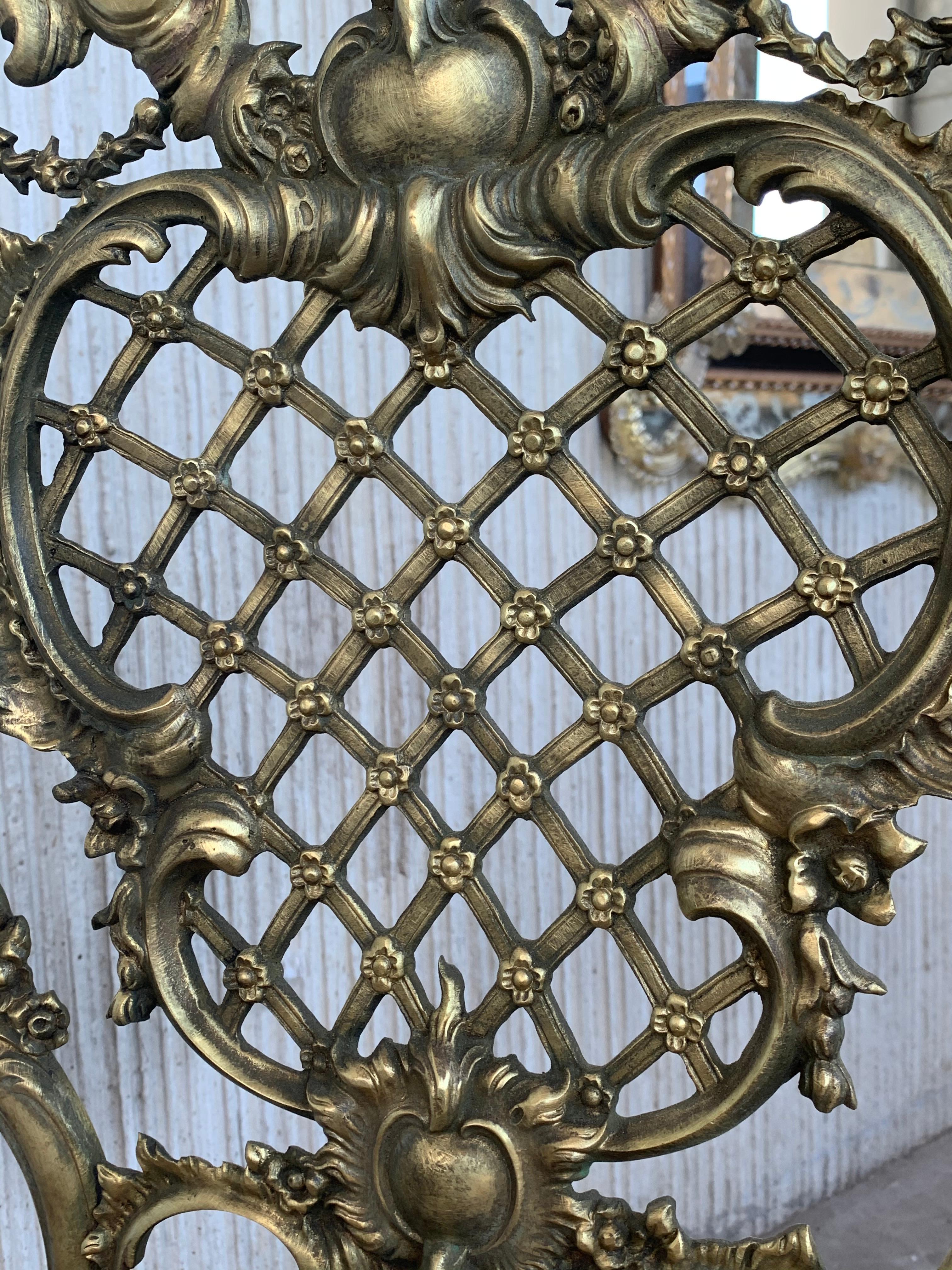 French Louis XV Style Pair of Bronze Side Chairs For Sale 5